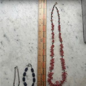 Jewelry Lot:Unique Coral Necklace, Blue Sapphire Bracelet & Silver bracelet